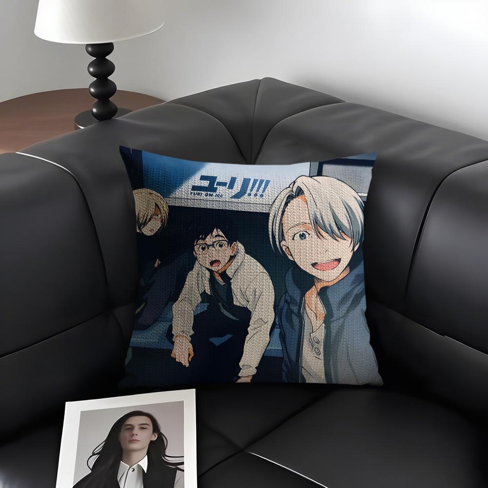 Y-Yuri On I-Ice Аниме Наволочка Натуральный Лен Органическая Ткань Двусторонняя Печать Диван Домашний Декор Подарок Наволочка