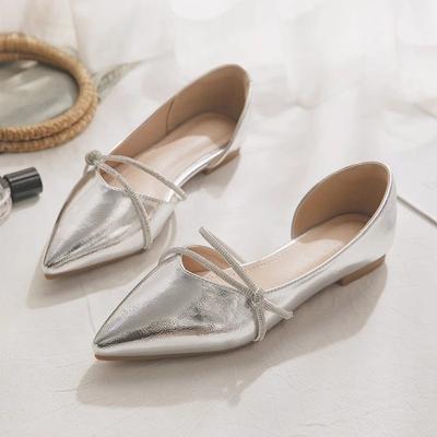 Остроносые сандалии на плоской подошве, женские летние 2025, новые, с французским темпераментом, светские, со стразами, для работы, с мелким вырезом, на мягкой подошве, одинарные туфли