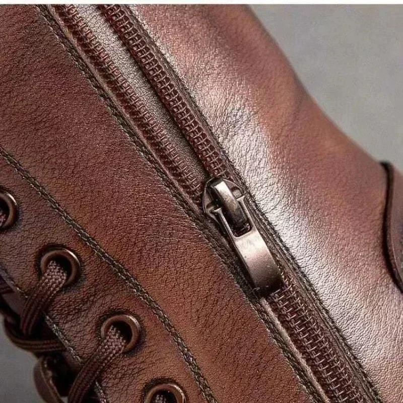 Модные зимние кожаные женские ботинки 2024, короткие плюшевые на среднем каблуке, зимние ботинки на шнуровке, теплые женские ботильоны на платформе в байкерском стиле, обувь для женщин