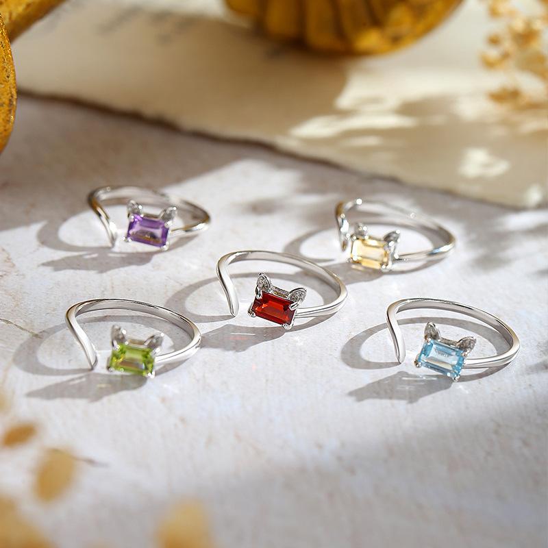 S925 Pure Silver Crystal Open Ring Adjustable Size 6 Colors Optional Minimalist Korean Style Band Jewelry Gift for Girlfriend Elegant Fashion Ring for