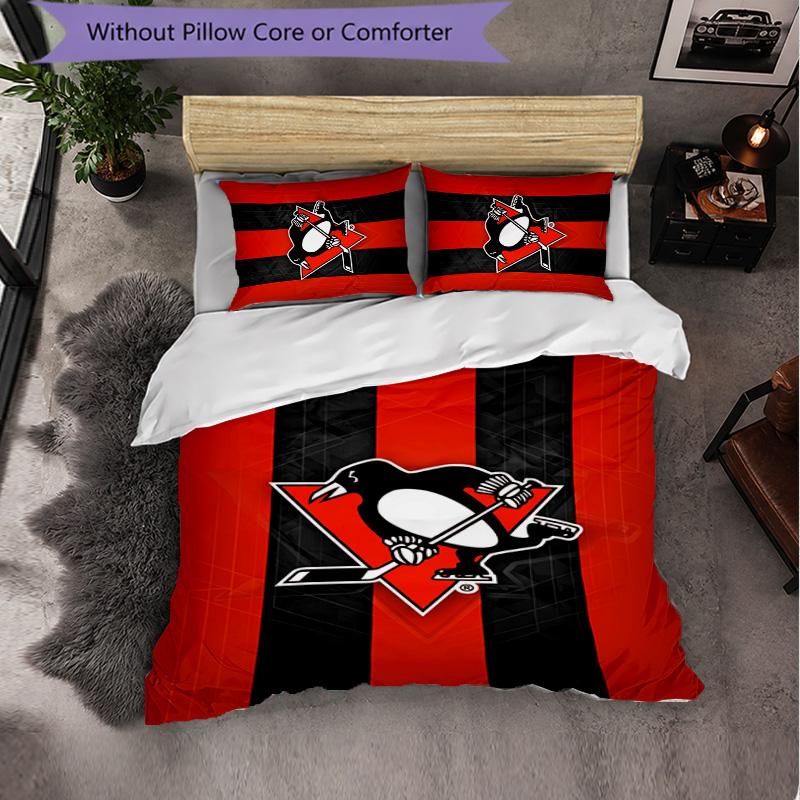 Pittsburgh Penguins Pattern Microfiber 3Pcs Bedding Set Decor Duvet Cover Set For Bedroom Home Use