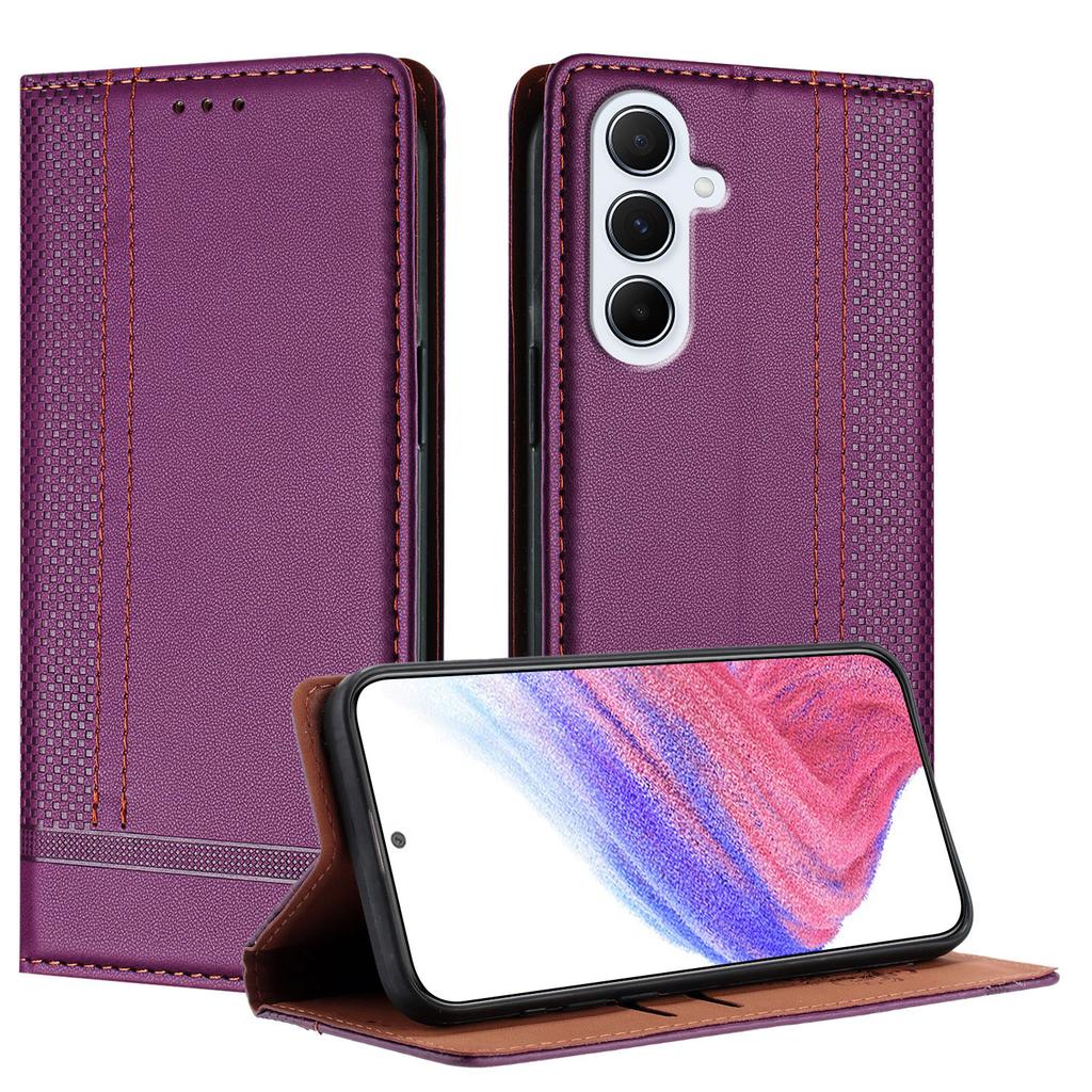 For Samsung Galaxy M56 5G Case L-Shaped Grid Pattern Leather Stand Phone Cover with Card Slots