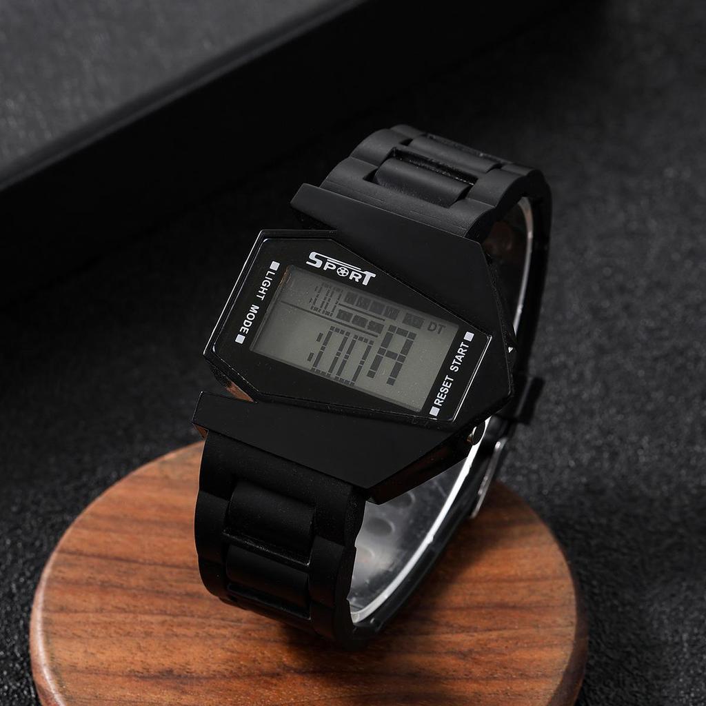 "Square LED Sports Watch for Men, Women, and Kids - Luminous Display, Fighter Aircraft Design"