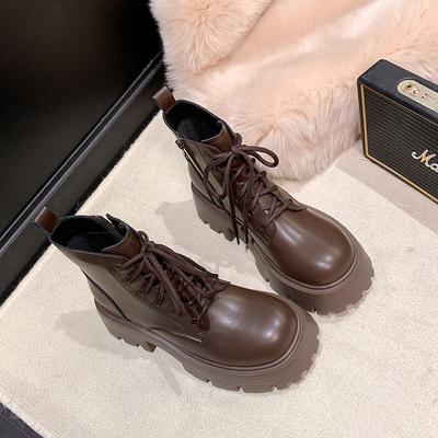2025 осень и зима универсальные коричневые челси на шнуровке ботинки Мартин на платформе ботинки ветрозащитные рыцарские ботинки короткие ботинки ковбойские ботинки