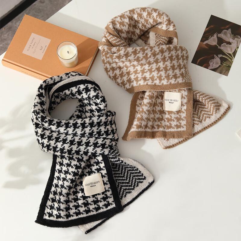 Double-Sided Houndstooth Knitted Winter Scarf