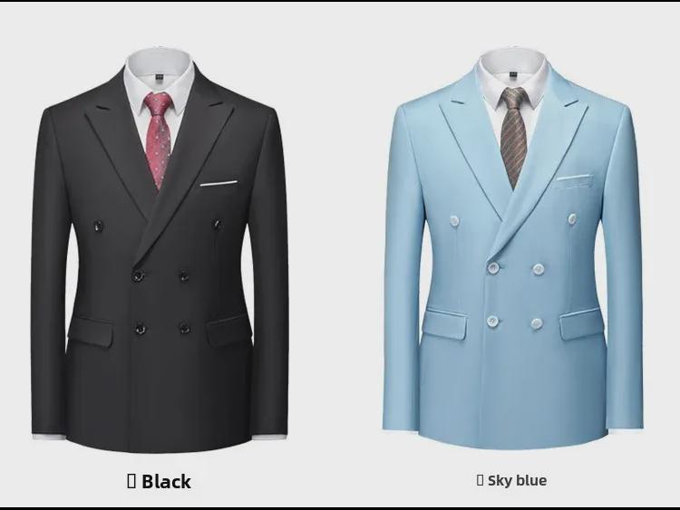 Мужской двубортный деловой костюм-двойка красного цвета