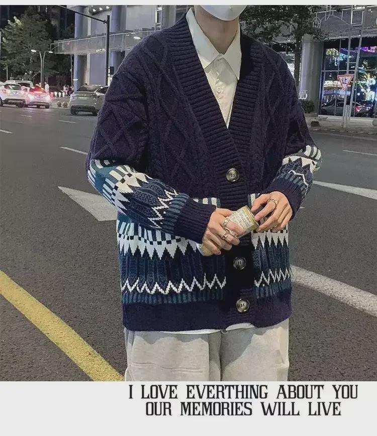 2022 Мужской ретро-американский уличный свитер - осень/зима Японский повседневный кардиган куртка