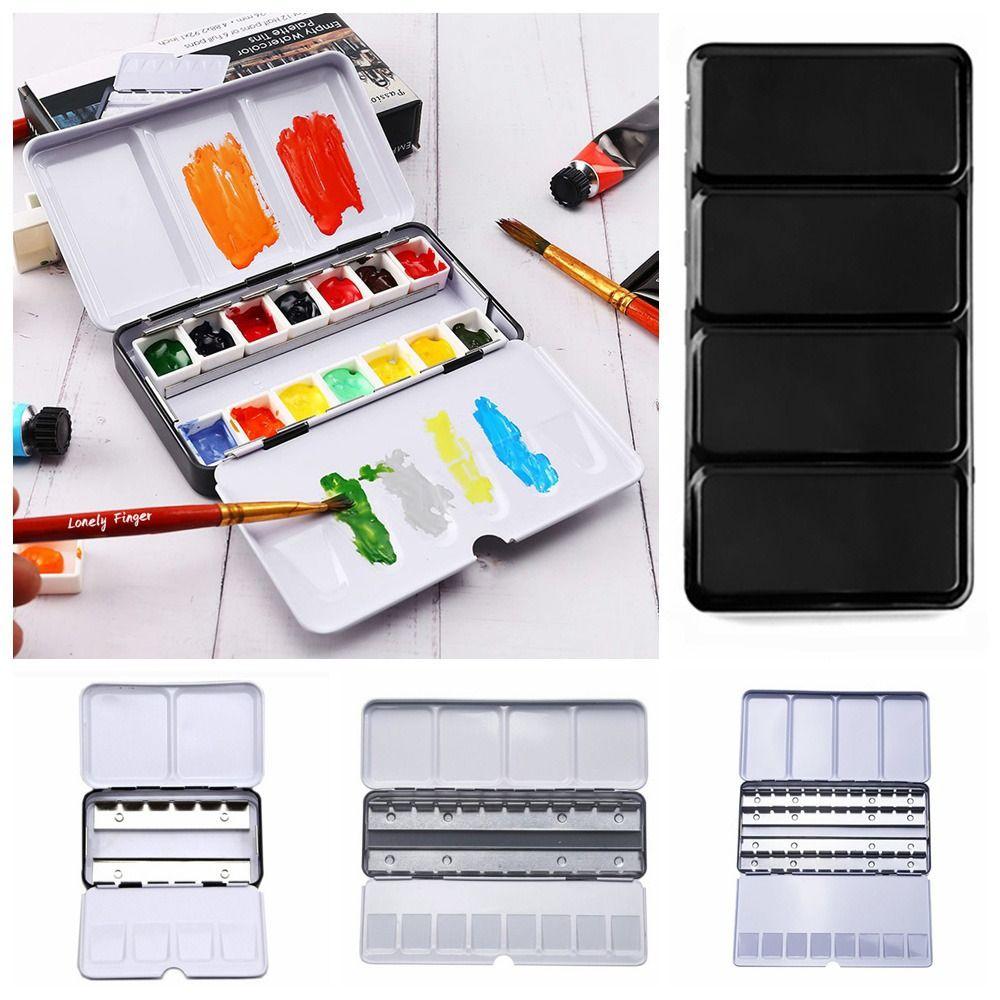 Flip Cover Drawing Supplies Empty Paint Palette Watercolor Storage Case Grids Slots Pigment Box