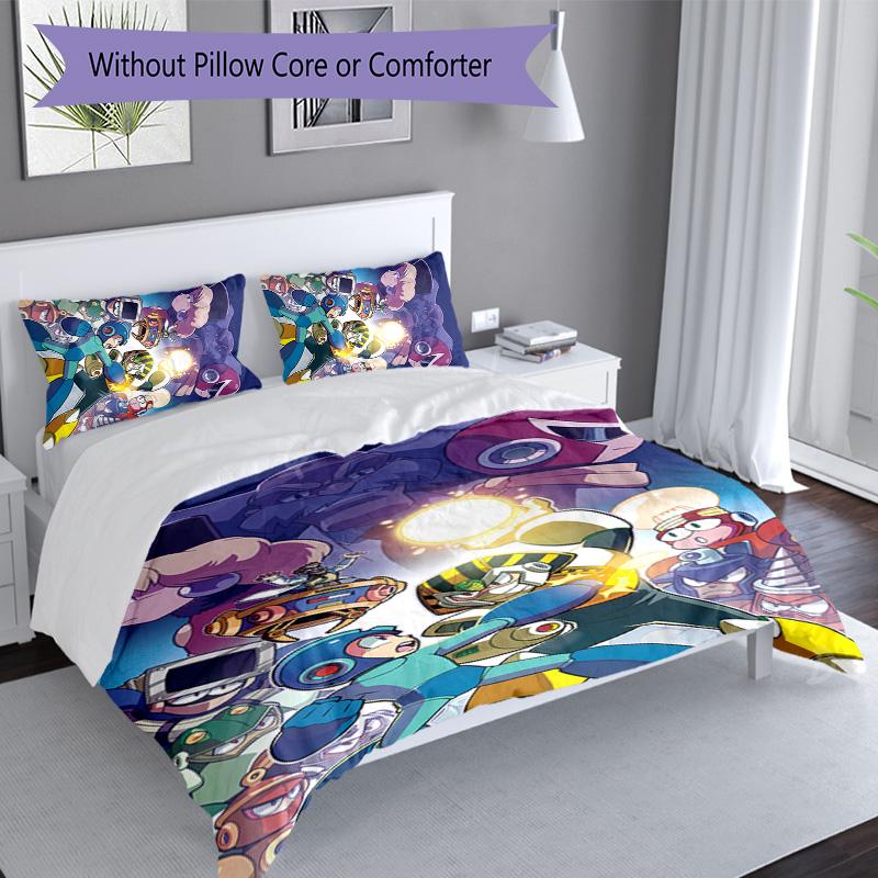 3pcs Cartoon Rockman Game Megaman1 pattern bedding set duvet cover set includes duvet cover &pillowcases, perfect all season bedroom decoration & gift