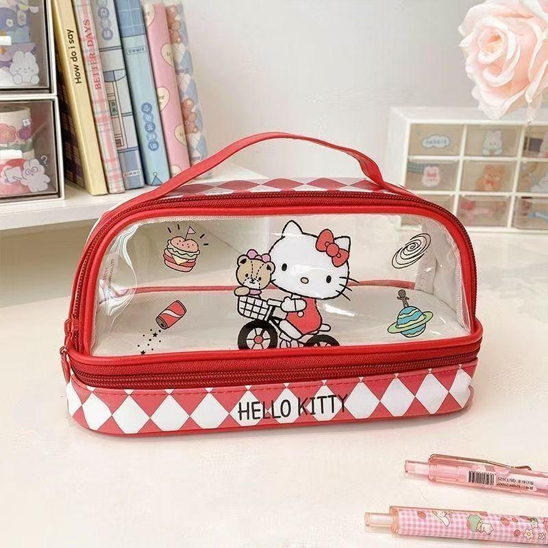 Прозрачный 3D пенал Sanrio Kuromi, большая вместимость, двухслойный, мультяшный стиль