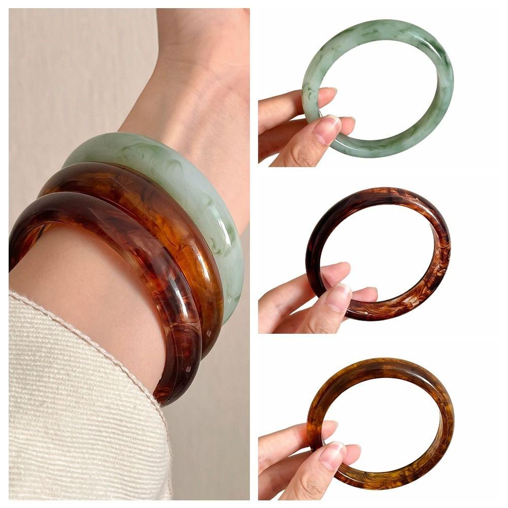 Minimalist Resin Bangles Geometric Retro Hand Ring Unique Chunky Bracelets Girls Gift