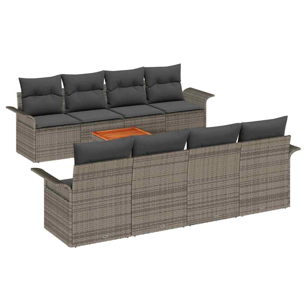 9 Piece Grey Garden Sofa Set with Cushions
