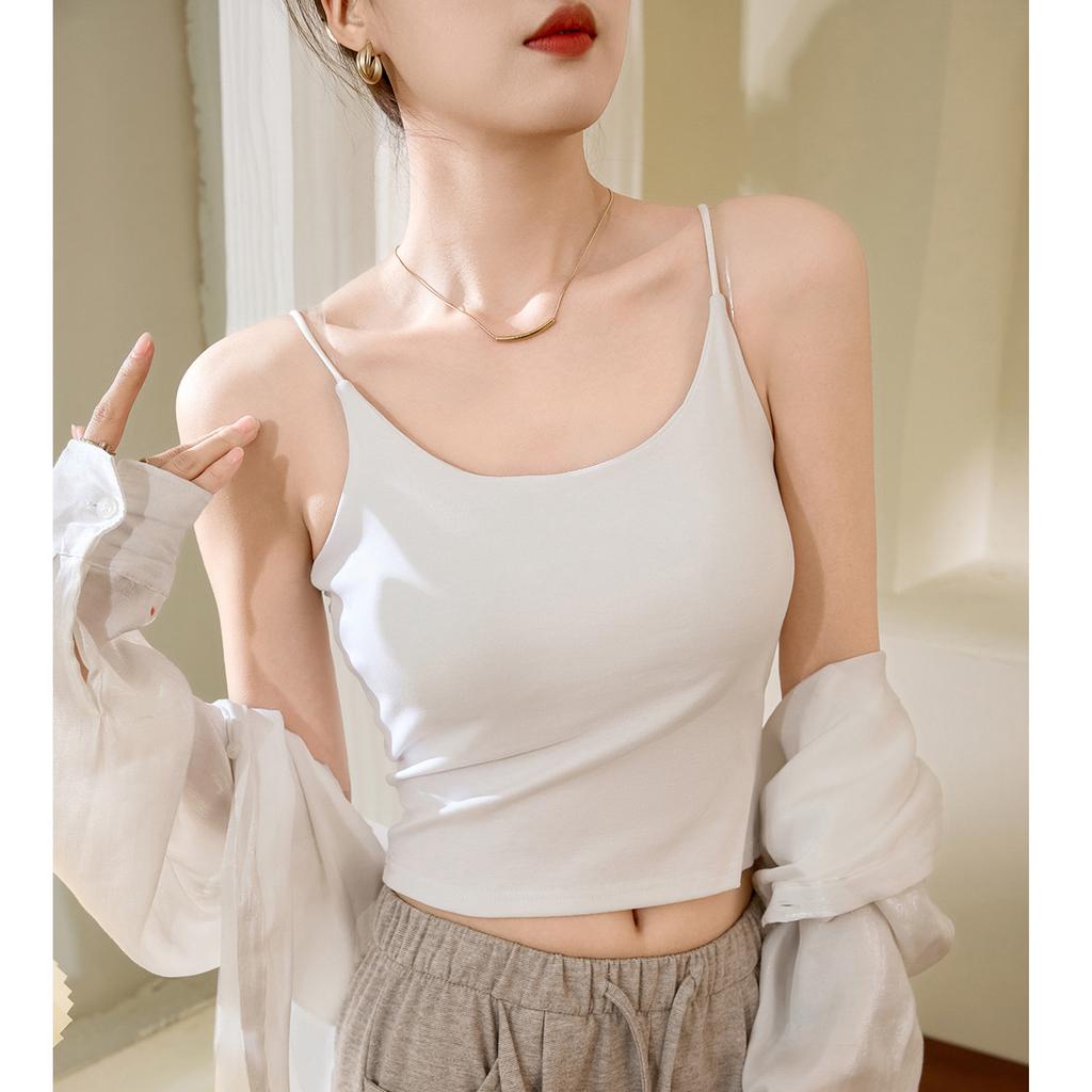 Бюстгальтер в одном бретельке через шею женский летний чистый хлопок с накладкой на грудь новая модель внутри складки утолщается, чтобы показать большую грудь снаружи для ношения