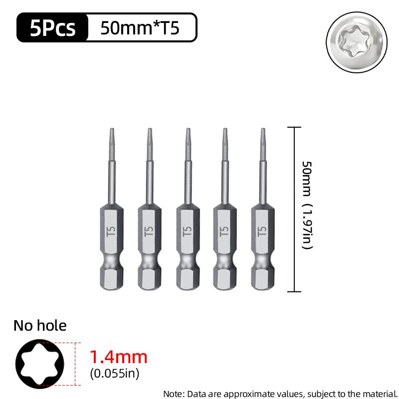 Бита Torx 50 мм Магнитная S2 Сталь 1/4'' Шестигранный хвостовик Полое отверстие Безопасные биты T5-T40 Электрическая дрель-шуруповерт Ручной инструмент