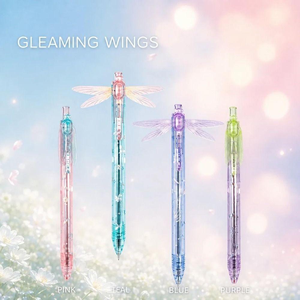 Retractable Gleaming Wings Dragonfly Pen with Two Pen Refills Gel Pens Stationery Supplies