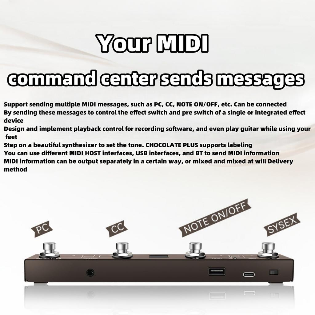 Chocolate Plus MIDI-контроллер ножного переключателя/4 кнопки/USB-перезаряжаемый/Управление через приложение/Портативный для MIDI-педали ножного контроллера