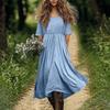 Women's Fashionable Cotton And Linen Solid-color Round-neck Half-sleeve Casual Loose Long Dress