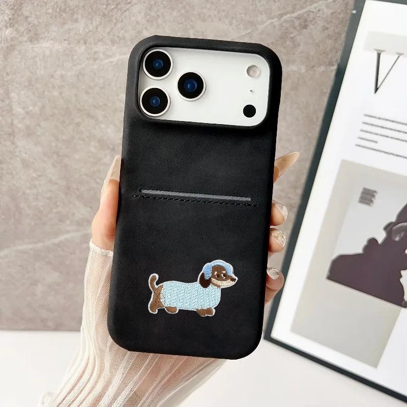 Модный милый чехол из ПУ-кожи с рисунком собаки, тонкий чехол для iPhone 17 Pro Max Air 16 15 14 13 12 Plus, слот для карты, зажим, ударопрочный жесткий чехол