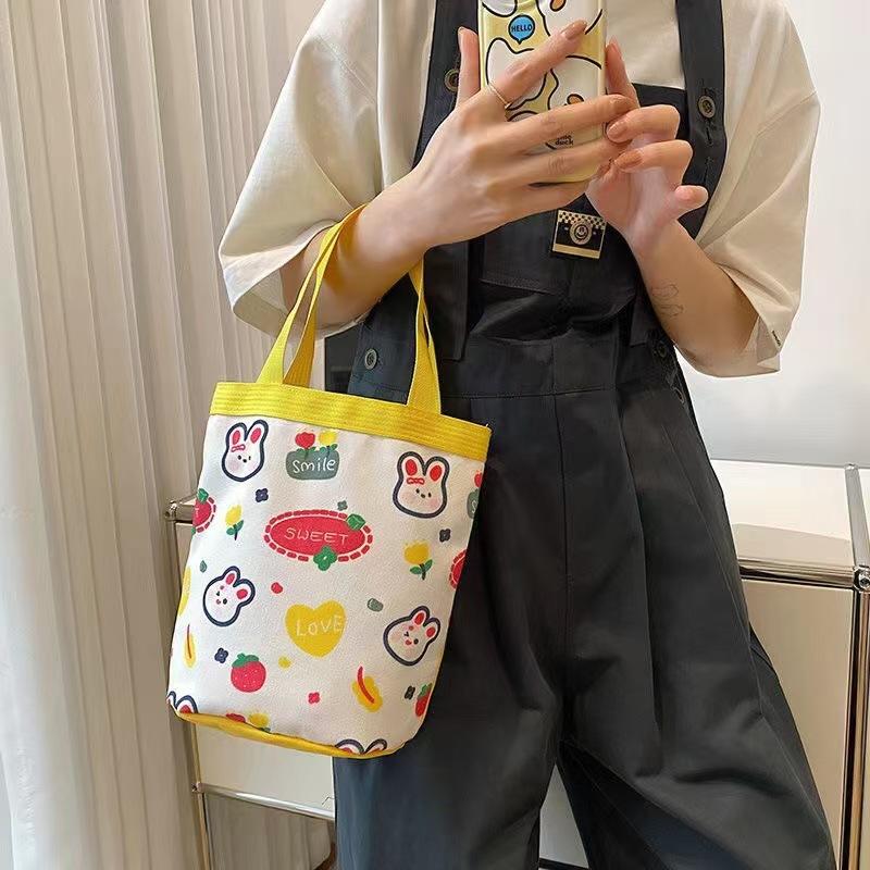 Милая иллюстрация напечатанная сумка-ведро холщовая сумка сумка для девочки сумка с сердечком сумка для бэнто работа маленькая сумка