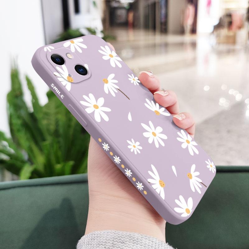 Однотонный чехол с ромашками для iPhone 17 Air 16e 15 14 13 12 11 Pro Max Plus Mini, противоударный чехол