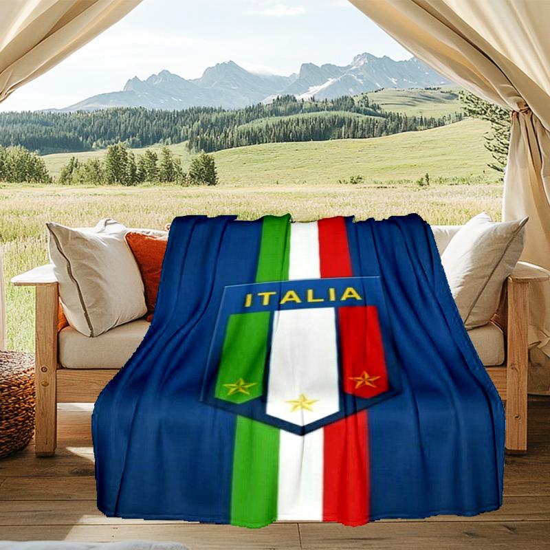 1PC Italian Football Crest Printed Soft Flannel Blanket Throw for Adult Bedroom Living Room Sofa Camping Travel Fan gifts Christmas Gifts