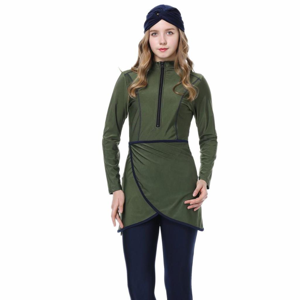 2022 Женский однотонный консервативный мусульманский купальник-тройка с капюшоном