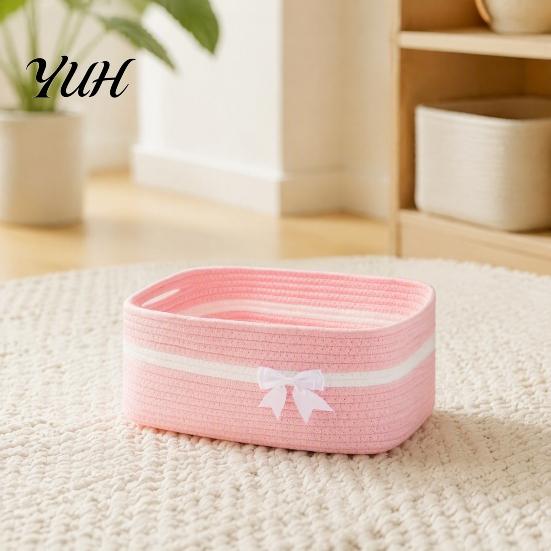 Portable Gift Baskets for Christmas Cotton Woven Storage Basket, Square Desktop Organizer, Soft Thread Bins Home Organization Space Saving Decorative