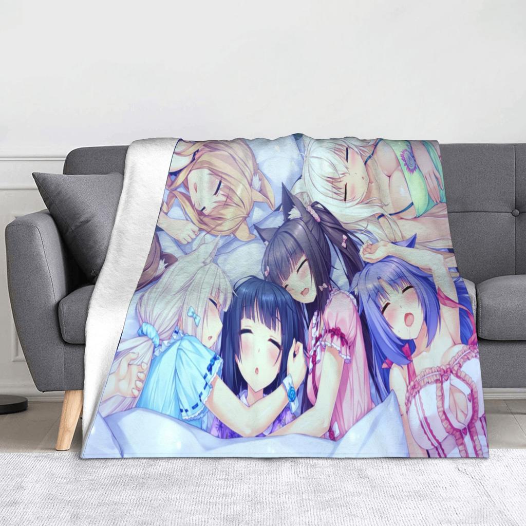 Nekopara Coconut Cinnamon Azuki Flannel Blanket Anime Chocola Vanilla Sexy Gir Vintage Throw Blankets for Home 150*125cm Quilt