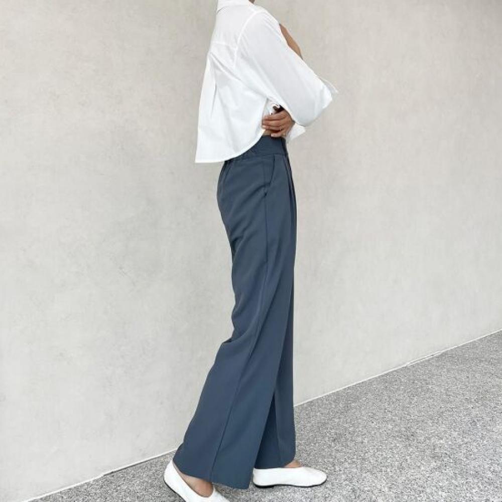 Mizqz Men Bi Zo Belt Tuck Back Banding Long Wide Slacks