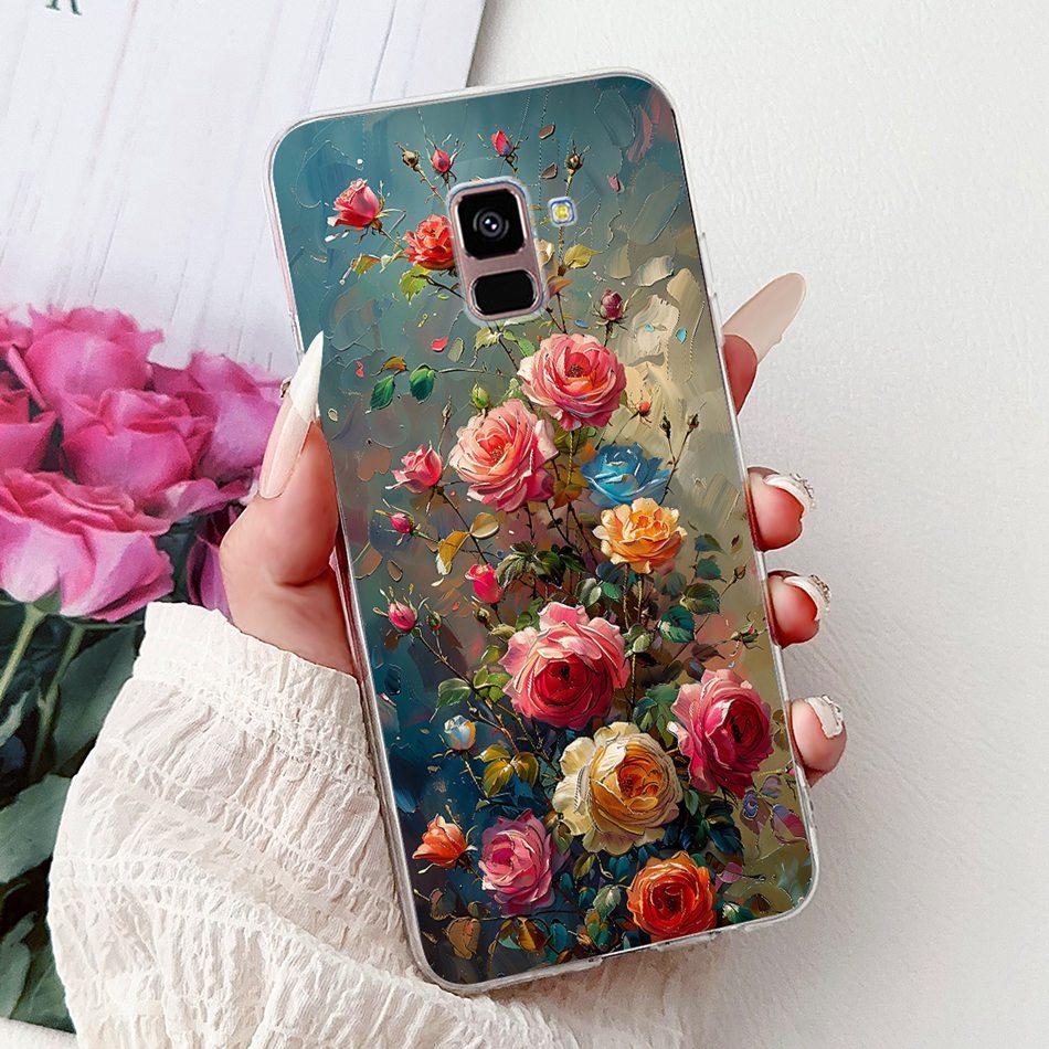 Phone Case For Samsung Galaxy A8+ (2018) SM-A730F / A8 (2018) SM-A530F Elegant Floral Butterfly Soft Silicone TPU Cases