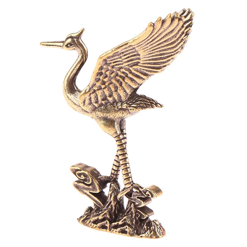 1Pc Brass Crane Figurines Miniatures Desktop Ornaments Living Room Decoration