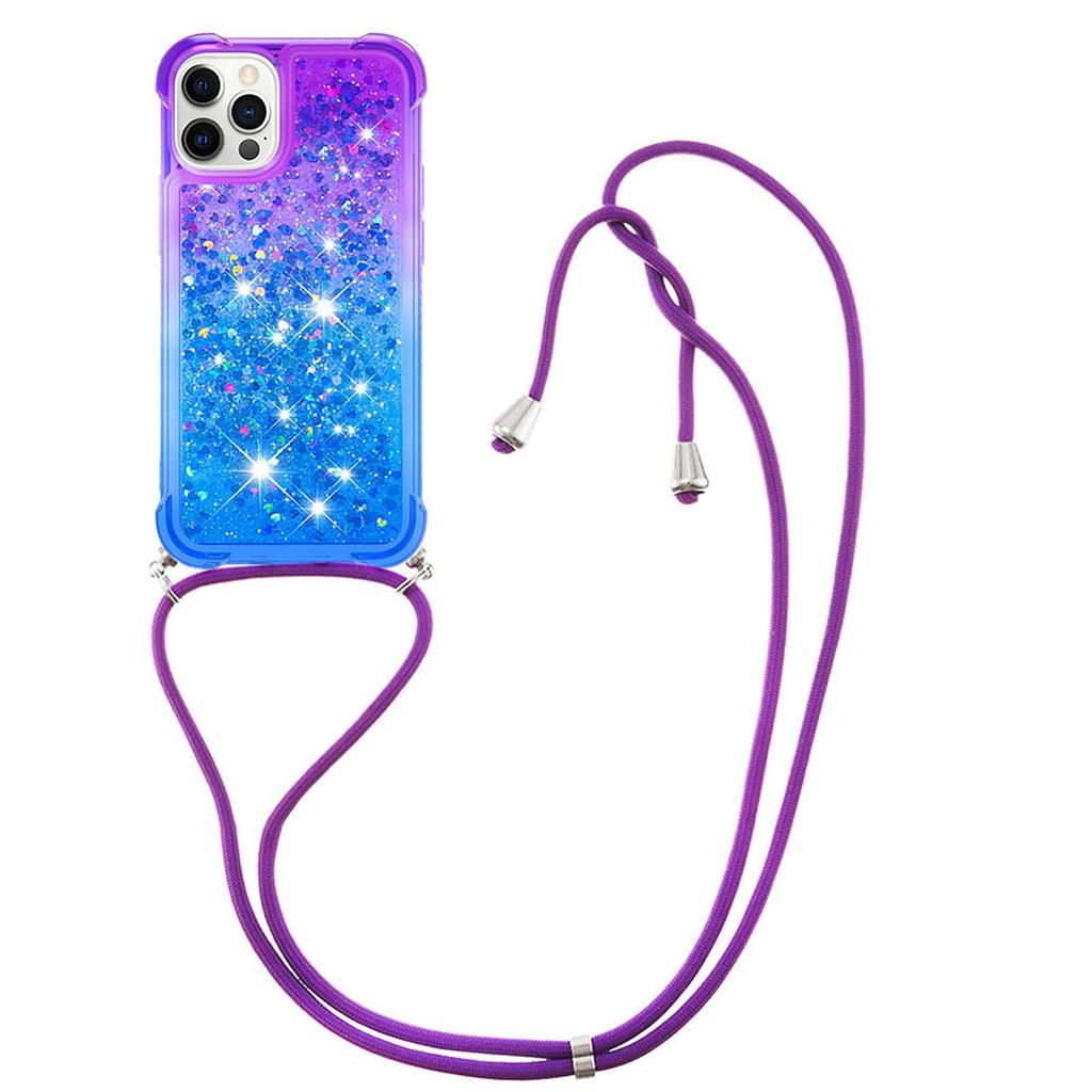 Плечевой ремень для девочек, прозрачный градиент, жидкий зыбучий песок, блестящие любовные блестки, чехол для телефона через плечо для iPhone, Samsung, Xiaomi, Huawei, силиконовый чехол-бампер