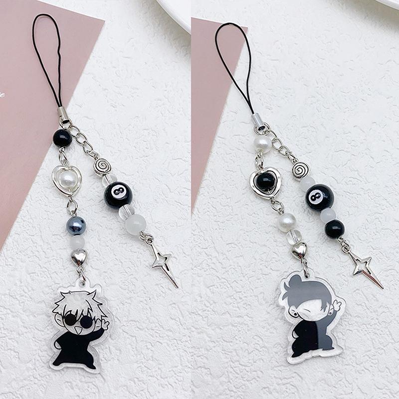 Творческий аниме Gojo Geto телефон шнурок Y2K черный бисер крест телефон цепочка мобильный телефон талисман для фанатов подарки