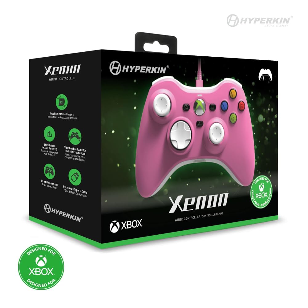 Проводной контроллер Xenon для Xbox Series, розовый, с лицензией, для XS/Xbox One/ПК (Виндовс 10/11) (Официально Продукт)