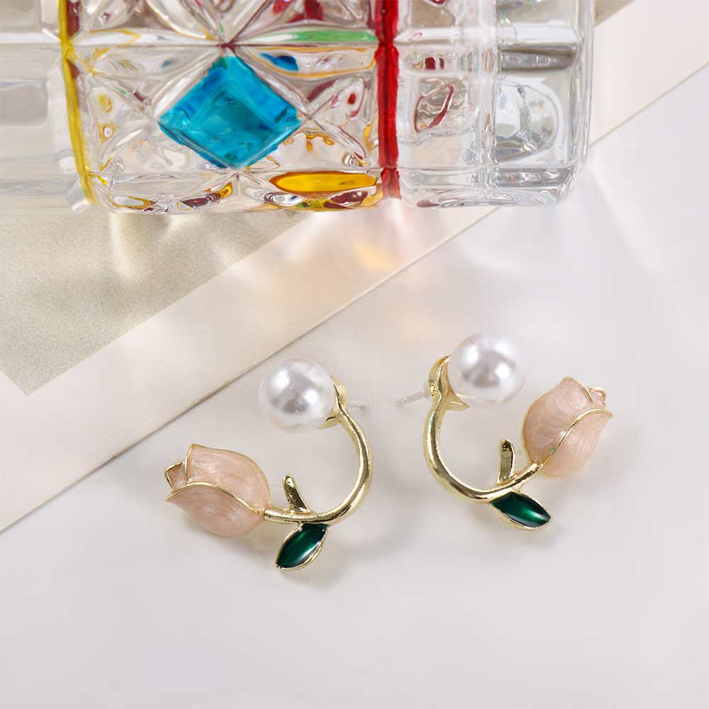 Wedding Party Jewelry Accessories Flower Ear Studs Tulip Earrings Pearl Ear Hook Women Pearl Studs