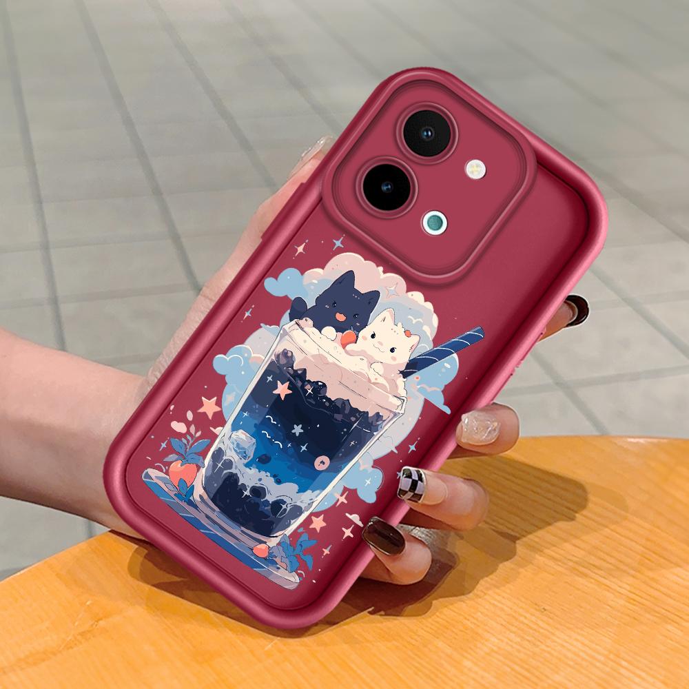 Для Huawei P50 Pro P40 Lite Honor 8X 9X X9 Tecno Infinix Smart 8 Vivo V29 V30 Y02 Y16 мультяшный черный белый кот полная камера защитный мягкий чехол