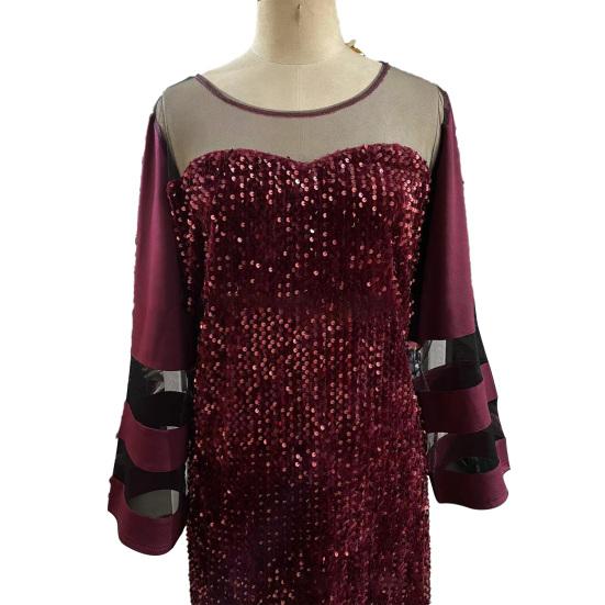 Леди Нижние Юбки Плюс Размер Вечернее Платье Сетчатая Пряжа С Блестками Плюс Размер Облегающее Платье с Расклешенными Рукавами для Свадьбы