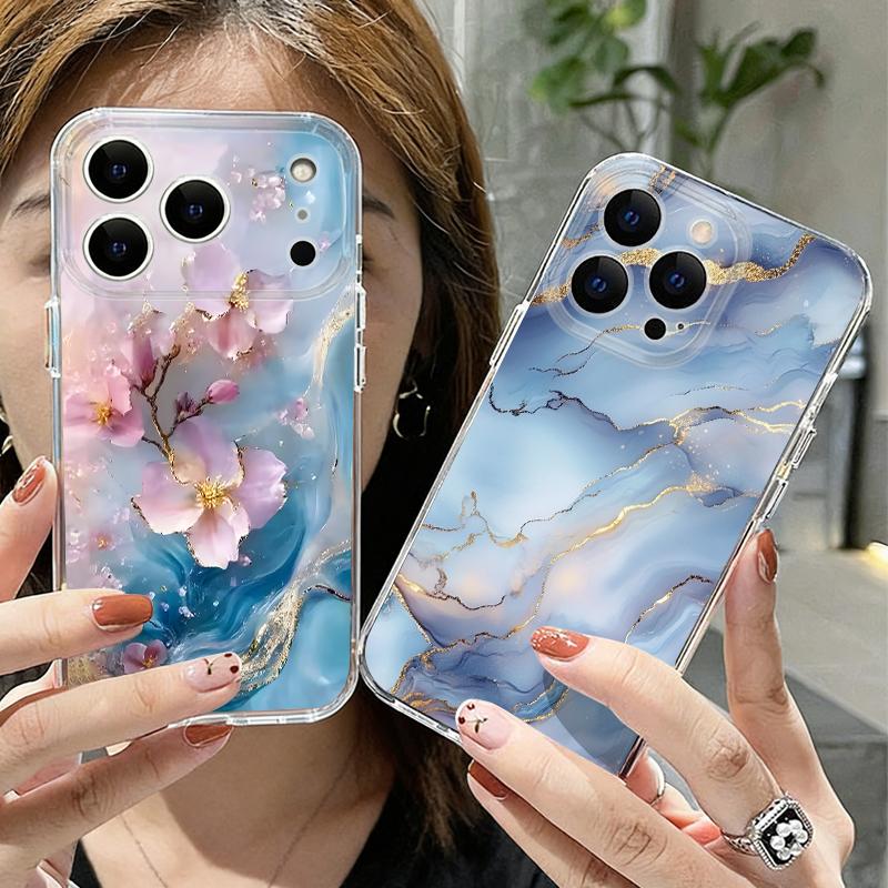 Golden Marble Pattern Phone Case For iPhone 17 Pro Max Coque iPhone 16 15 14 13 Pro Max 11 Clear TPU Silicone Soft Cover