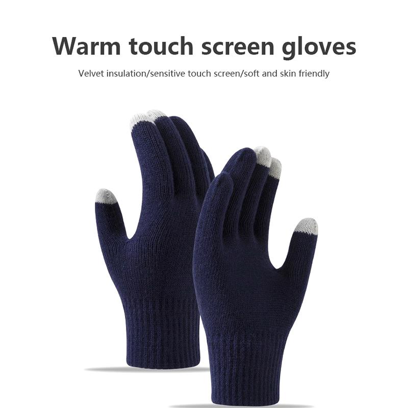 Winter Touch Screen Gloves Women Men Warm Stretch Knit Mittens Imitation Wool Full Finger Guantes Female Crochet Thicken