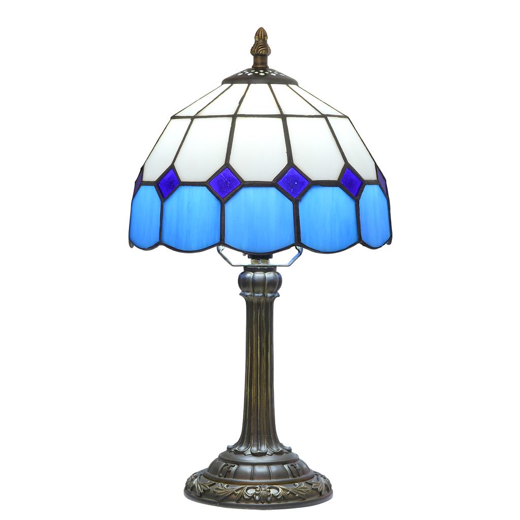 8 Inch Sea Blue Mediterranean Tiffany Style Stained Glass Small Table Lamp Lampshade Table Lamp Desktop Led Light