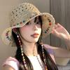 Women Straw Hat Wide Brim Breathable Straw Weaving Hat with Colorful Beads Decor Flexible Edges Sun Hat