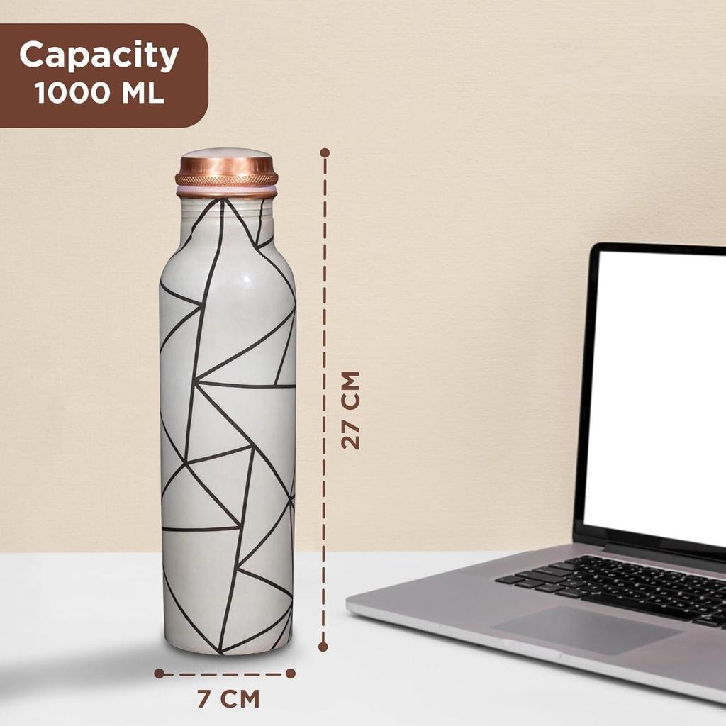 Pure Copper Water Bottle 1 Litre Alkaline and Anti Oxidant 100% Leak Proof, Office, Modern Tamba Bottle (Grey Abstract Line)