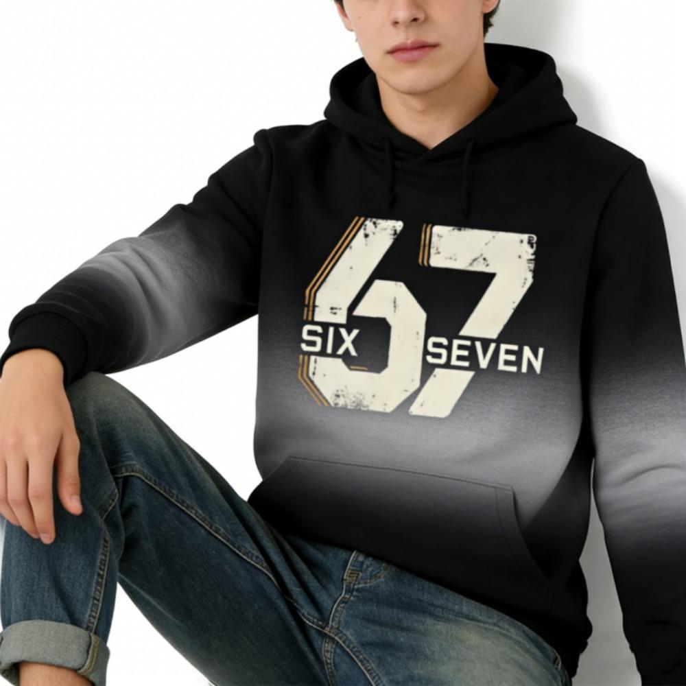 Spring Europe and America Fashion 67 Gradient Print Hoodies Men Women Long Sleeve Pullover Casual Hoodies Sweatshirt Clothing