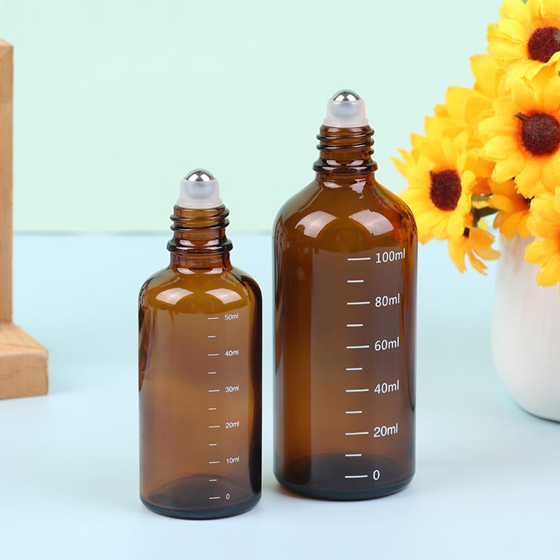 1 шт. Янтарный шариковый флакон для эфирных масел, пустой флакон для духов, многоразовый контейнер для жидкости, 5/10/15/30/50/100 мл