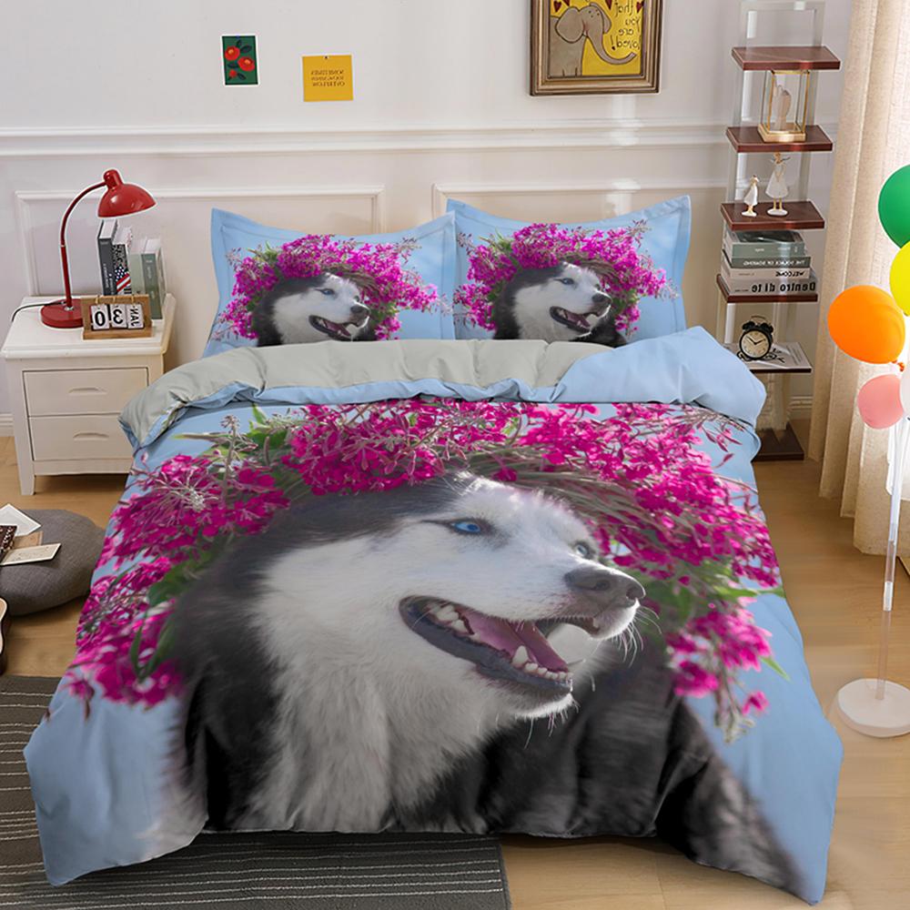 Husky Dog Bedding Set King Queen Size Funny Pet Puppy Duvet Cover For Kids Boys Girls Cute Animal 2/3pcs Polyester Quilt Cover