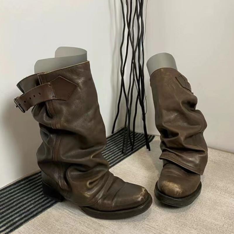 Женские сапоги на платформе до колена, модные кожаные туфли на среднем каблуке, брендовые дизайнерские новые туфли для женщин 2025 года, трендовые готические туфли в стиле челси, Botas Mujer