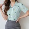 Simple and Personalized Geometric Printed Women's Short Sleeved Lapel Shirt, Summer Fashion, Daily Versatile Casual Top