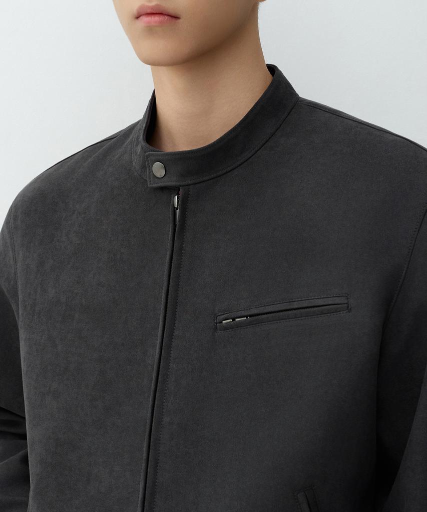 MUSINSA STANDARD Synthetic Suede Racer Jacket [Dark Grey]