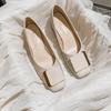 Fashion 2024 New Single Shoes Women's Square Toe Medium Heel Women's Shoes French Soft Leather Thick Heel Large Size Women's Shoes
