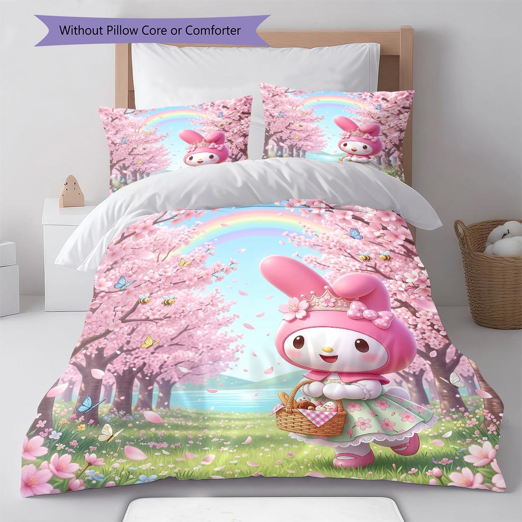 Постельное белье с розовым узором My Melody, Комплект с одеялом, Пододеяльник, Наволочка, Домашний подарок на день рождения(1 пододеяльник + 2 наволочки, без наполнителя)